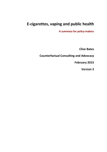 E-cigarettes, vaping and public health: A summary for policy