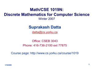 1 Math/CSE 1019N: Discrete Mathematics for