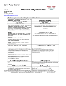 Material Safety Data Sheet - Spray Away Cleaner & Stain Remover