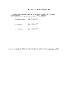 BUFFERS – CHEM 220 Spring 2012 Which of the following would