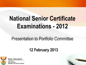 National Senior Certificate examinations for 2012