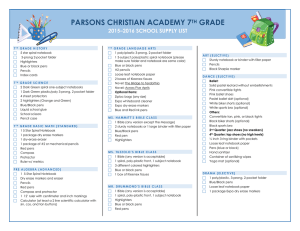 Parsons Christian Academy 7 th Grade