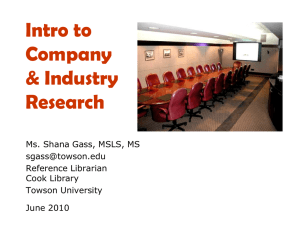 Intro to Company & Industry Research - Towson University