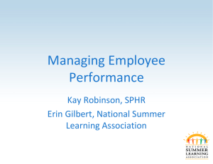 Performance Management Skills - National Summer Learning