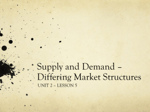Supply and Demand * Differing Market Structures