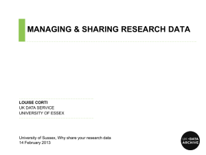 Managing and Sharing Data: Training Resources * Workshop