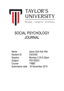 SOCIAL PSYCHOLOGY JOURNAL Name Jason Goh Kok Wei