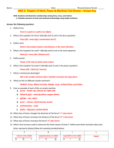 UNIT 3: Chapter 14 Work, Power & Machines Test Review – Answer