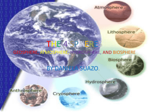 Geosphere, Atmosphere, Hydrosphere, and Biosphere.