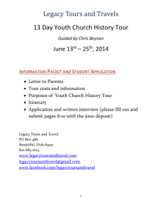 13 Day Youth Church History Tour