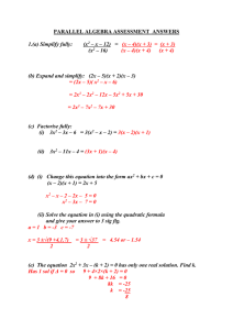 Algebra Assessment Solutions - ALGEBRA-and
