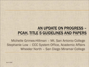 An Update on Progress PCAH, Title 5 Guidelines, and