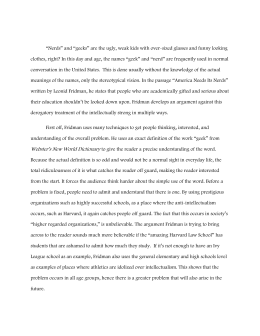 america needs nerds essay Prompt read the following passage from america needs its nerds by leonid fridman then write an essay in which you analyze how fridman develops. america needs nerds essay Prompt read the following passage from america needs its nerds by leonid fridman then write an essay in which you analyze how fridman develops.