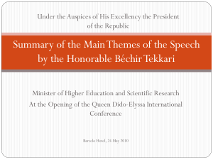 Summary of the Main Themes of the Speech by the Honorable