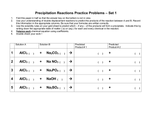 Precipitation Reactions Practice Problems – Set 1