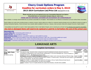 2013 2014 Curriculum Information and Pricelist
