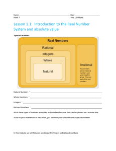 Name Date Math 7 Mrs. L Liddiard Lesson 1.1: Introduction to the