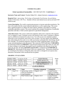 COURSE SYLLABUS Global Agricultural Sustainability – GEO 4801
