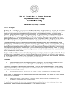 PSY 205 Foundations of Human Behavior Department of