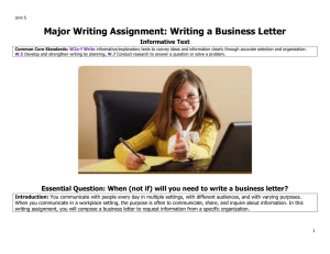 Major Writing Assignment – Business Letter