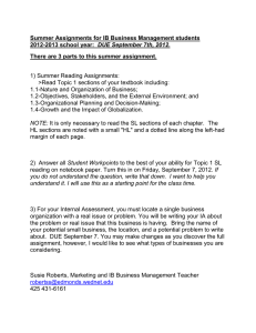 Summer Assignments for IB Business Management students 2012