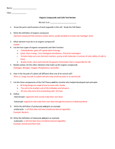 7_Organic Compounds and Cells Test Review Answers
