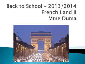 Back to School * 2012/2013 French I and II Mme Duma