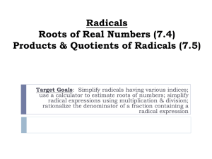 Notes Day 1 Roots of Real Numbers with Products and Quotients 2015