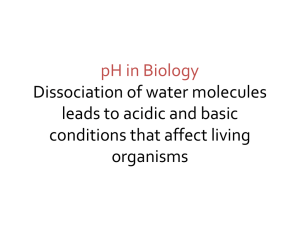 pH in Biology Dissociation of water molecules leads to acidic and