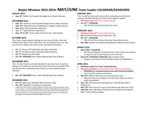 Baylor Missions 2013-2014: MAY/JUNE Team Leader CALENDAR