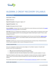 Algebra 2 Credit Recovery