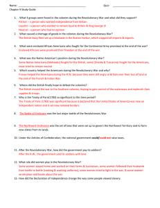 Chapter 9 - Revolutionary War Study Guide Answer