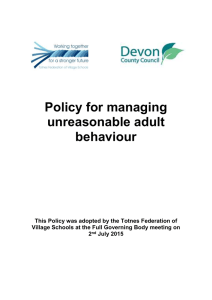 Managing Unreasonable Behaviour in adults Policy
