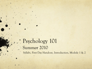 Psychology 101 Summer 2010