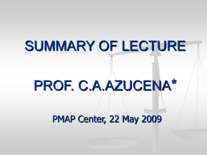 SUMMARY OF LECTURE CC AZUCENA PMAP Center, May 22, 2009