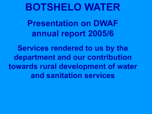 Botshelo water - Services rendered to us by the department and our