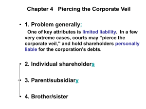 Chapter 4 Piercing the Corporate Veil 1. Problem generally