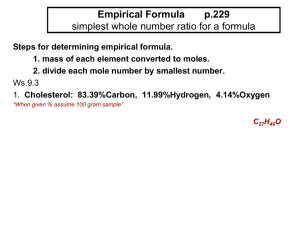 Empirical Formula simplest whole number ratio for a formula