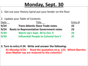 Date Title Entry # 9/24 Trans-Atlantic Slave Trade notes 22 9/24
