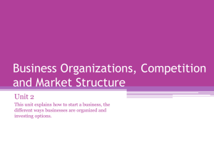 Business Organizations, Competition and Market Structure