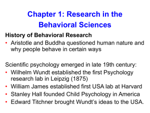 Chapter 1: Research in the Behavioral Sciences History of