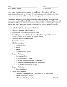 French 7 Unit Test 1 Study Guide