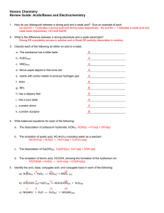 Honors Chemistry Review Guide: Acids/Bases and Electrochemistry