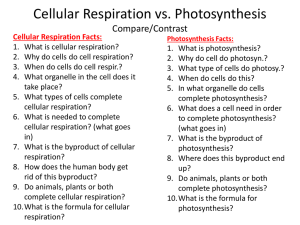 Compare/Contrast Cell Respiration vs. Photosynthesis