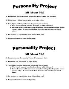 Personality Project All About Me! Brainstorm at least 4 of your
