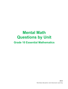 Mental Math - Grade 10 Essential Mathematics