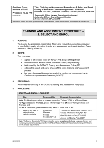 Title: Training and Assessment Procedure – 2. Select and Enrol