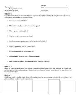 The Necklace Worksheets