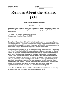 Rumors of the Alamo (1836) and conduct SOAPS analysis