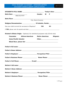Holy Rosary Academy - kindergarten student enrollment application